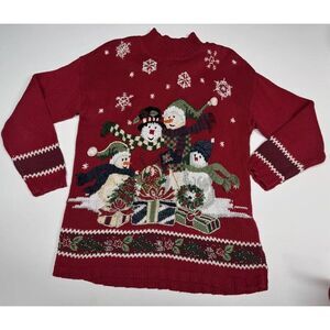 Vintage‎ Womens Tiara International Christmas Sweater Size M Snowmen Holiday